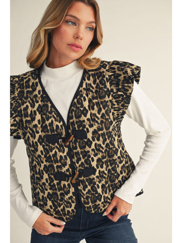 Ruffle & Roar Vest Leopard Puffer Vest