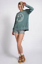 Mineral Wash Smiley Happy Face Pullover (Teal)