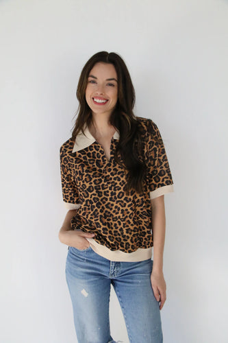Leopard Polo Top