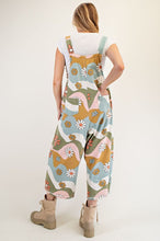 Flower Print Washed Twill Overalls (Olive/Camel)