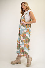 Flower Print Washed Twill Overalls (Olive/Camel)