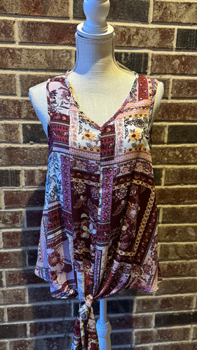 Floral Print Front Tie Sleeveless Top (Multi)