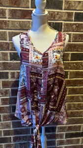 Floral Print Front Tie Sleeveless Top (Multi)