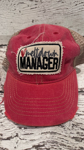 Distressed Meltdown Manager Baseball Cap (Red)