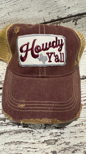 Distressed A&M Howdy Y'all Baseball Cap (Vintage Burgandy)