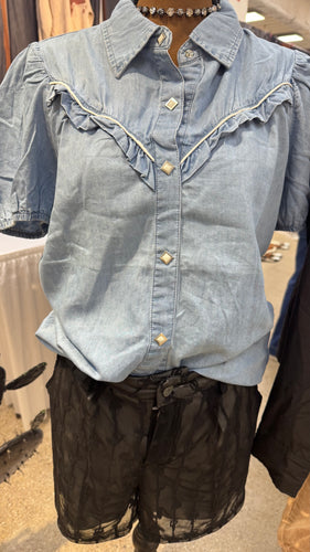 Rowdy Ruffles Top (Light Denim)