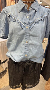 Rowdy Ruffles Top (Light Denim)