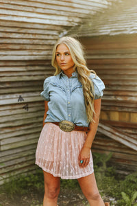 Rowdy Ruffles Top (Light Denim)