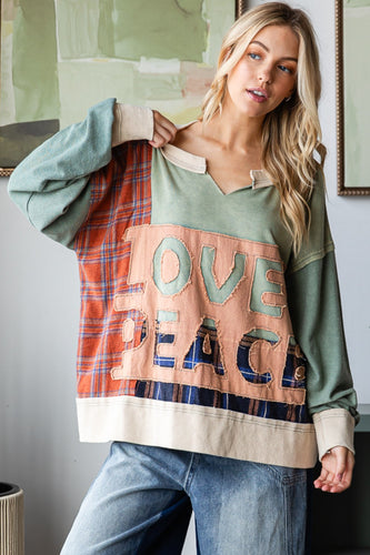 Love and Peace Pullover Top (Green)