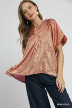 The Celeste Metallic Puff Sleeve Blouse (Rose Gold)