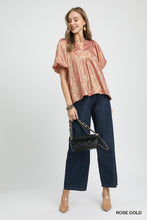 The Celeste Metallic Puff Sleeve Blouse (Rose Gold)