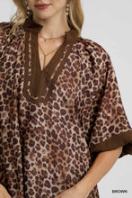 Delilah Leopard Print Pleated Sleeve Blouse (Grey)