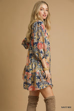 The Maribelle Abstract Print Puff Sleeve Mini (Navy)