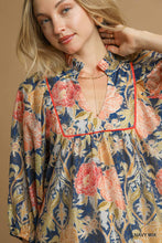 The Maribelle Abstract Print Puff Sleeve Mini (Navy)
