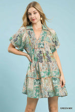 Boho Patchwork Ruffle Mini Dress (Green Mix)