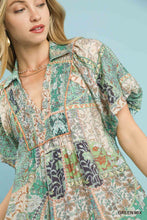 Boho Patchwork Ruffle Mini Dress (Green Mix)