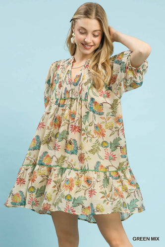 Bloom & Breeze Babydoll Dress (Green Mix)