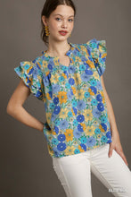 Kendra Split Neck Floral Printed York Top (Blue Mix)