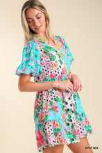 Elise Floral Print Puff Sleeve Dress (Mint Mix)