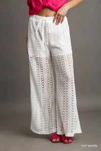 Luna Lace Crochet Fabric Pants  (White)