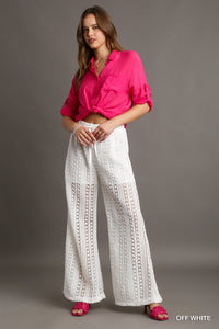 Luna Lace Crochet Fabric Pants  (White)