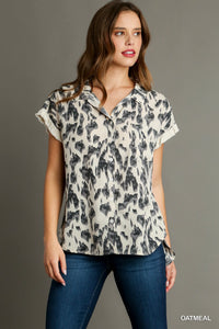 Savannah Soiree Animal Print Button Down Shirt  (Oatmeal)