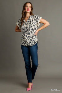 Savannah Soiree Animal Print Button Down Shirt  (Oatmeal)