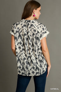 Savannah Soiree Animal Print Button Down Shirt  (Oatmeal)