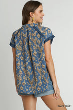 Savannah Soiree Animal Print Button Down Shirt  (Slate Blue)