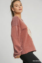 Lace Applique Mineral Wash Topt (Red Brown)