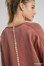Lace Applique Mineral Wash Topt (Red Brown)