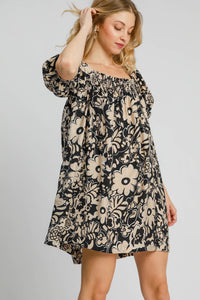 Dahlia Floral Print Mini Dress (Black)