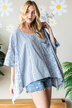 Flowy Washed Eyelet Top (Denim Blue)