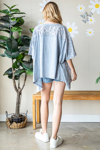 Flowy Washed Eyelet Top (Denim Blue)