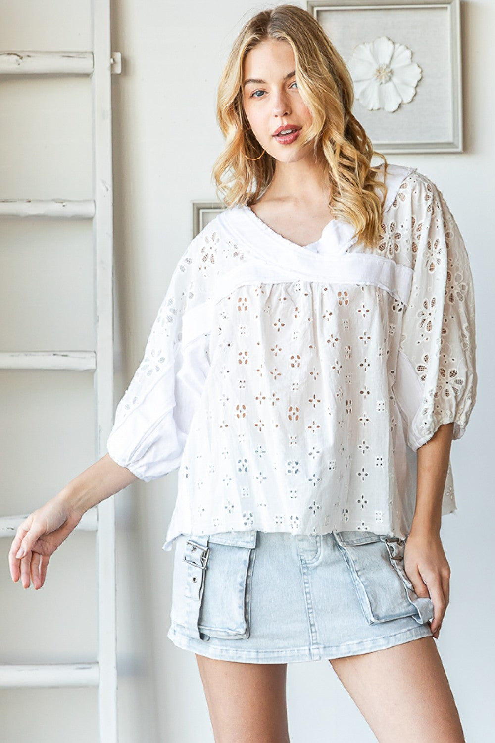 Daisy Days Washed Eyelet Top (White)