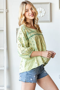 Daisy Days Washed Eyelet Top (Lime Green)