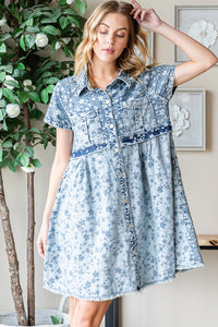 Washed Button Front Short Sleeve Tunic Dress Denim by Oli & Hali