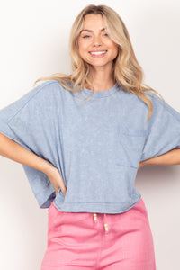 Easy Breezy Knit Pocket Tee (Blue)