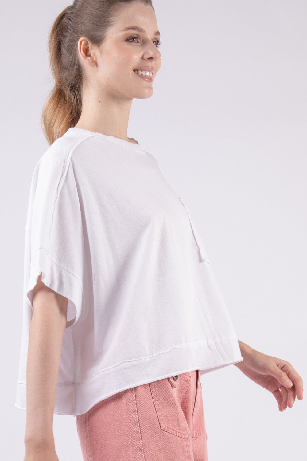 Easy Breezy Knit Pocket Tee (White)