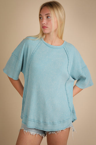 The Laidback Luxe Ribbed Tee (Denim)