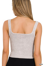 2 Way Neckline Washed Ribbed Tank Top(Bone)