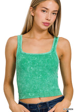 2 Way Neckline Washed Ribbed Cropped Tank(Kelly Green)