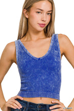 Dual Neckline Washed Ribbed Cropped Tank(Light Navy)