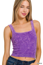 Dual Neckline Washed Ribbed Cropped Tank(Purple)