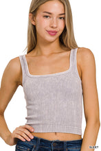 2 Way Neckline Washed Ribbed Tank Top(Sleet)