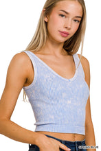 Dual Neckline Washed Ribbed Cropped Tank(Spring Blue)