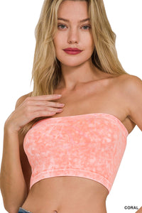 Washed Ribbed Seamless Tube Top (Coral)