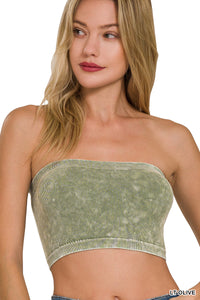 Washed Ribbed Seamless Tube Top (Lt Olive)