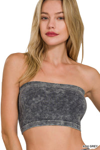 Washed Ribbed Seamless Tube Top (Ash Grey)