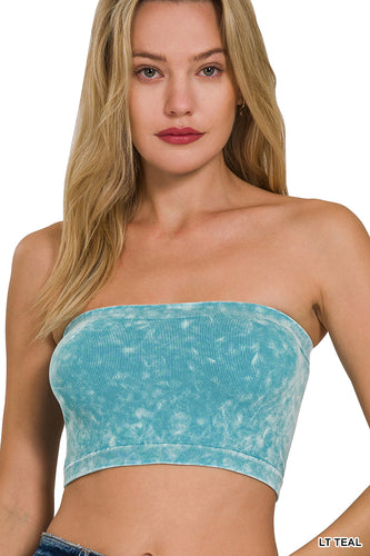 Washed Ribbed Seamless Tube Top (Lt Teal)